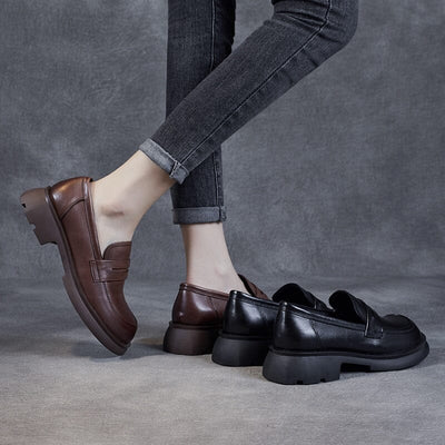 Retro Minimalist Leather Thick Soled Loafers Jul 2023 New Arrival 