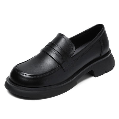 Retro Minimalist Leather Thick Soled Loafers Jul 2023 New Arrival Black 35 