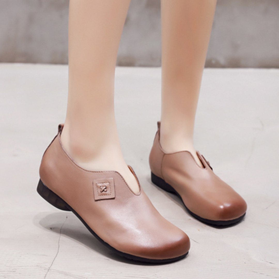 Retro Patchwork Comfortable Leather Shoes March-2020-New Arrival 35 Khaki 