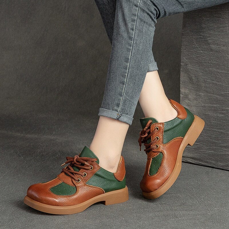 Retro Patchwork Leather Autumn Casual Shoes Jul 2023 New Arrival 