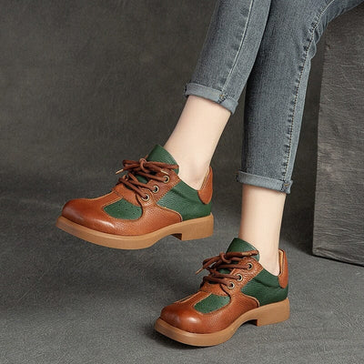 Retro Patchwork Leather Autumn Casual Shoes Jul 2023 New Arrival 