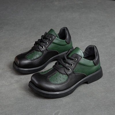 Retro Patchwork Leather Autumn Casual Shoes Jul 2023 New Arrival Black 35 