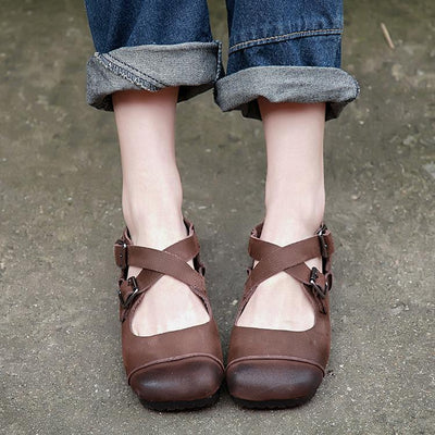 Retro Shallow Mouth Cross Straps Flat Single Shoes 2019 March New 35 Coffee 
