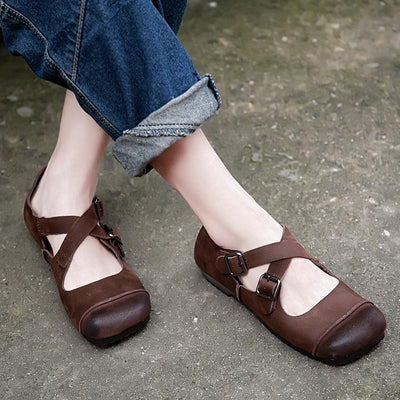 Retro Shallow Mouth Cross Straps Flat Single Shoes 2019 March New 