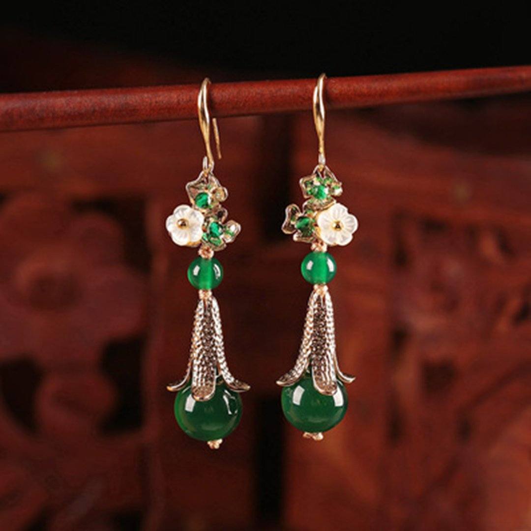 Retro Silver Green Ethnic Style Women Earrings