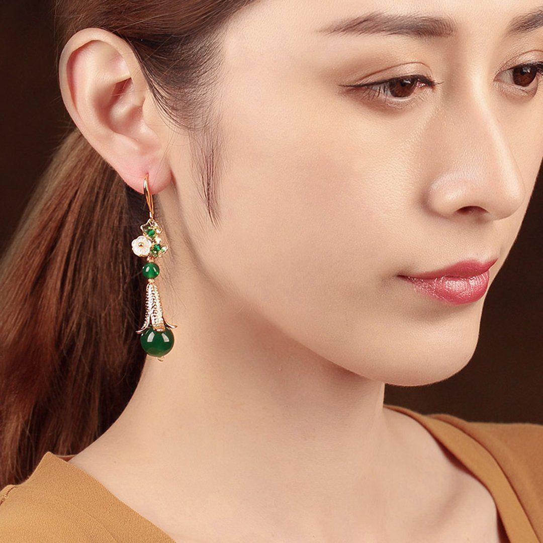 Retro Silver Green Ethnic Style Women Earrings ACCESSORIES 