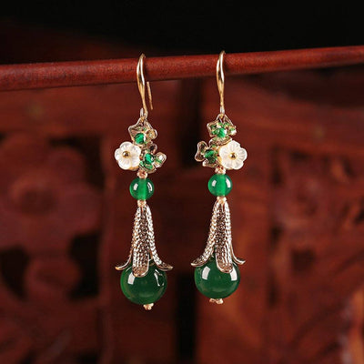 Retro Silver Green Ethnic Style Women Earrings ACCESSORIES Copper 
