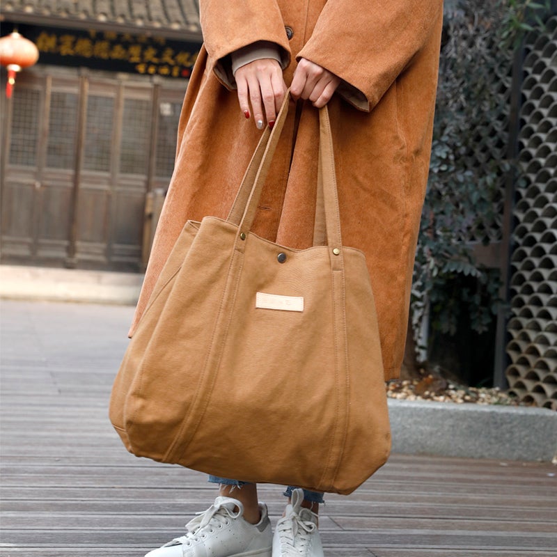 Retro Simple Fashion Solid Canvas Shoulder Bag Dec 2021 New Arrival Brown 