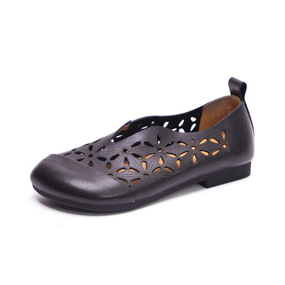 Retro Soft Hollow Leather Flat Summer Casual Shoes
