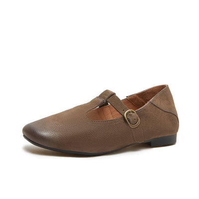 Retro Soft Leather Buckle Flat Casual Shoes