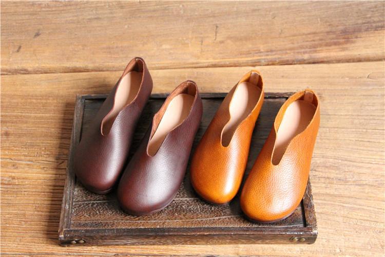 Retro Soft Leather Round Head Women Black Slip-on Shoes 2019 March New 