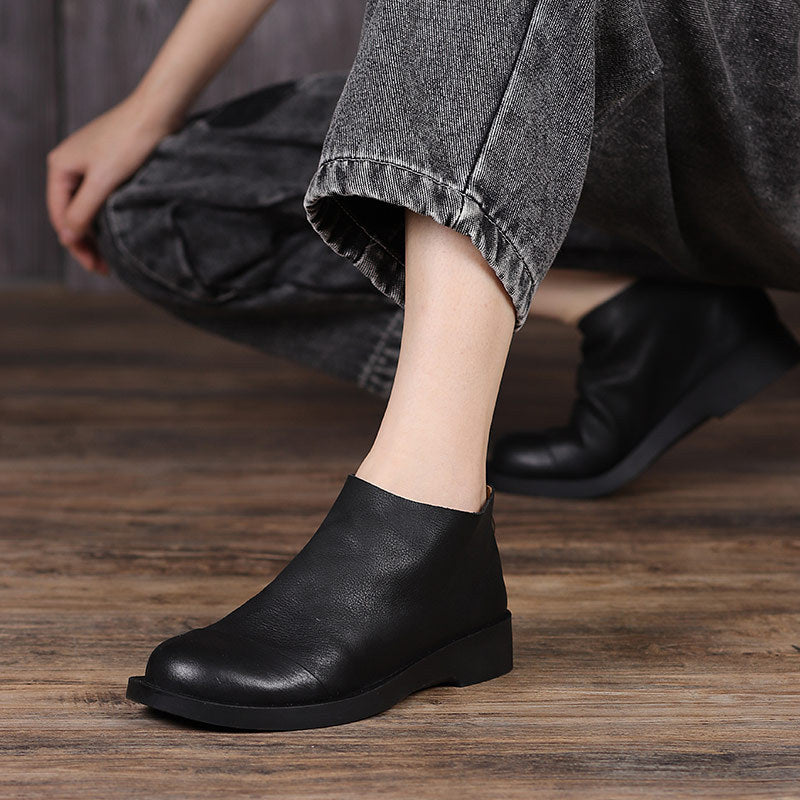 Retro Solid Leather Autumn Casual Ankle Boots