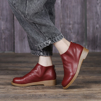 Retro Solid Leather Autumn Casual Ankle Boots