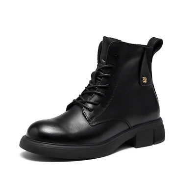 Retro Solid Leather Casual Fashion Autumn Boots Oct 2022 New Arrival Black 35 