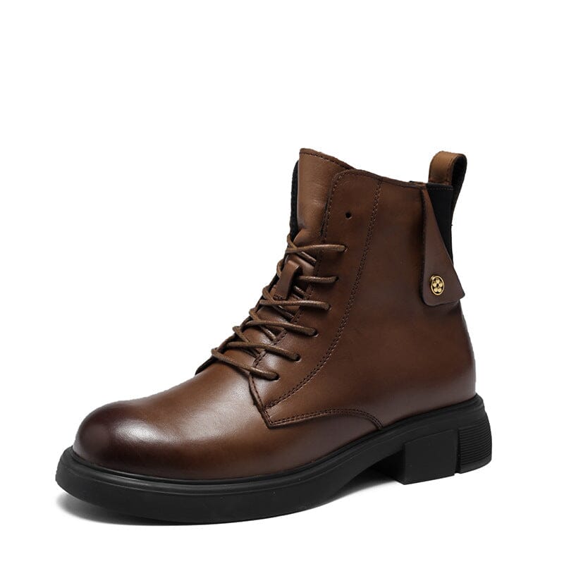 Retro Solid Leather Casual Fashion Autumn Boots Oct 2022 New Arrival Brown 35 