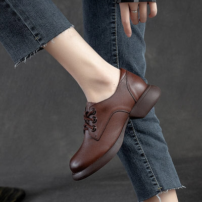 Retro Solid Leather Lug Sole Casual Shoes Feb 2023 New Arrival 