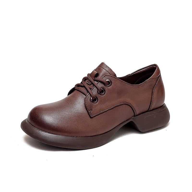 Retro Solid Leather Lug Sole Casual Shoes Feb 2023 New Arrival Brown 35 