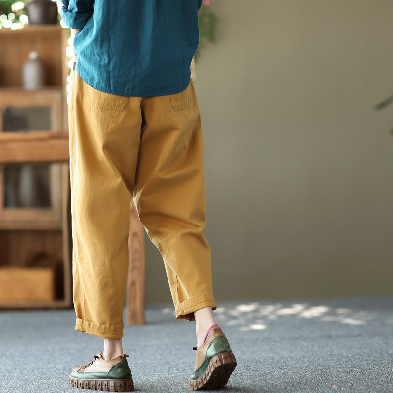 Retro Solid Women Spring Loose Casual Cotton Harem Pants Jan 2022 New Arrival 
