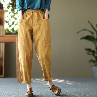 Retro Solid Women Spring Loose Casual Cotton Harem Pants Jan 2022 New Arrival M Yellow 
