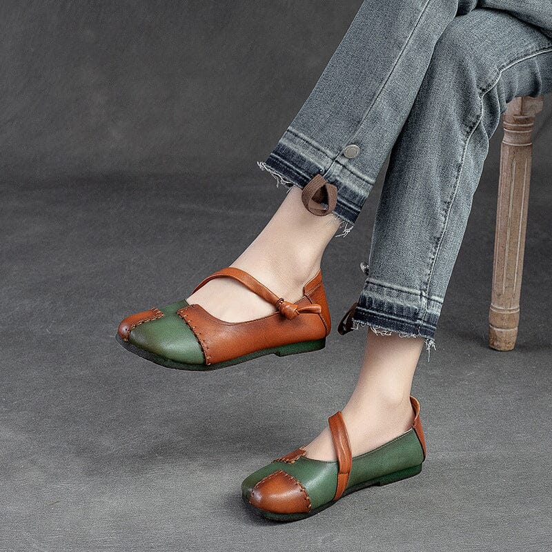 Retro Spring Patchwork Leather Soft Flat Casual Shoes Feb 2023 New Arrival 