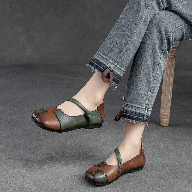 Retro Spring Patchwork Leather Soft Flat Casual Shoes Feb 2023 New Arrival Brown 35 