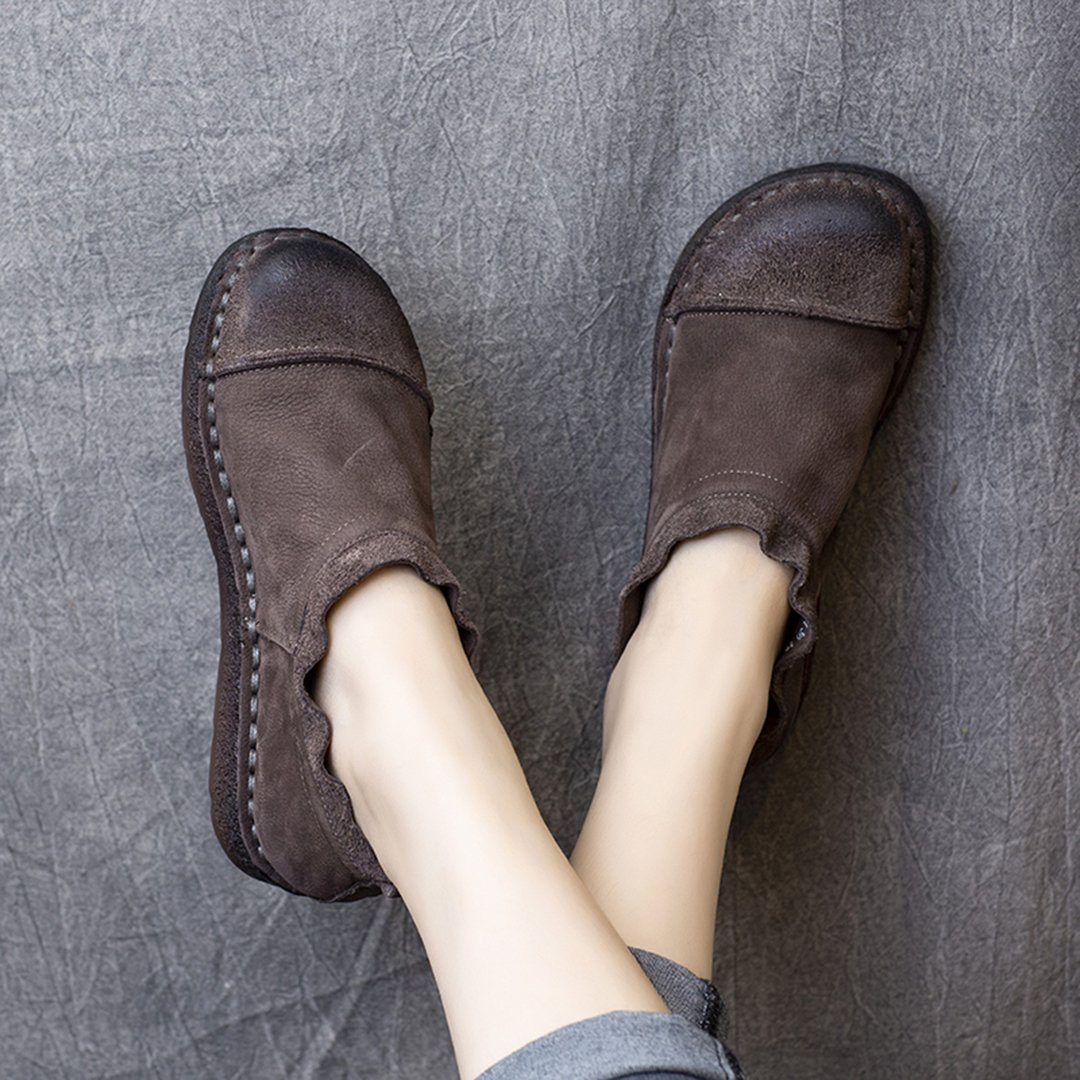 Retro Suede Leather Ruched Slip-On Shoes