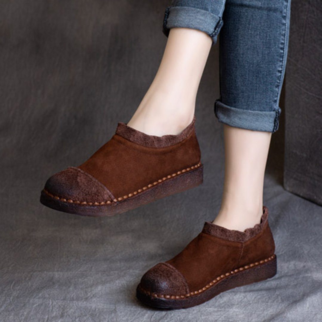 Retro Suede Leather Ruched Slip-On Shoes
