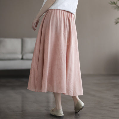 Retro Summer Cotton Linen Floral A-Line Skirt Apr 2022 New Arrival 