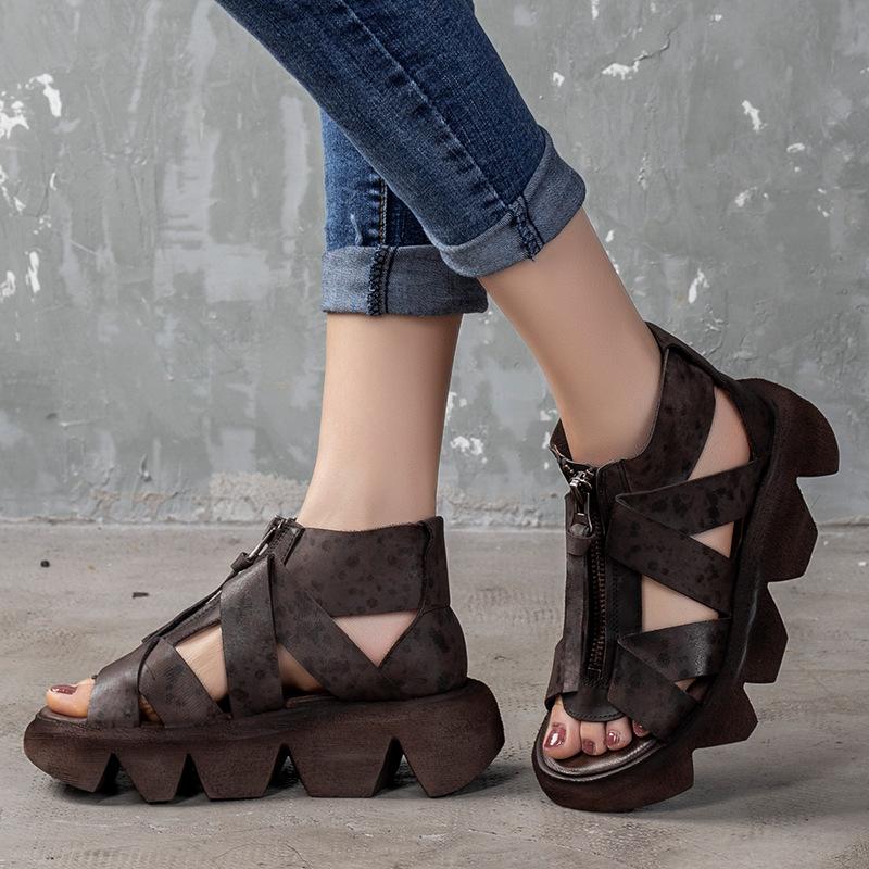Retro Thick-Soled Platform Leather Sandals Shoes July 2020-New Arrival 