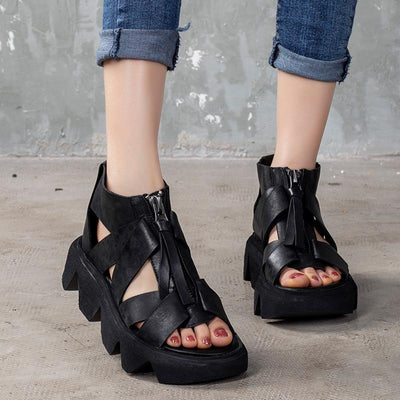 Retro Thick-Soled Platform Leather Sandals Shoes