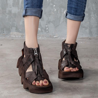Retro Thick-Soled Platform Leather Sandals Shoes