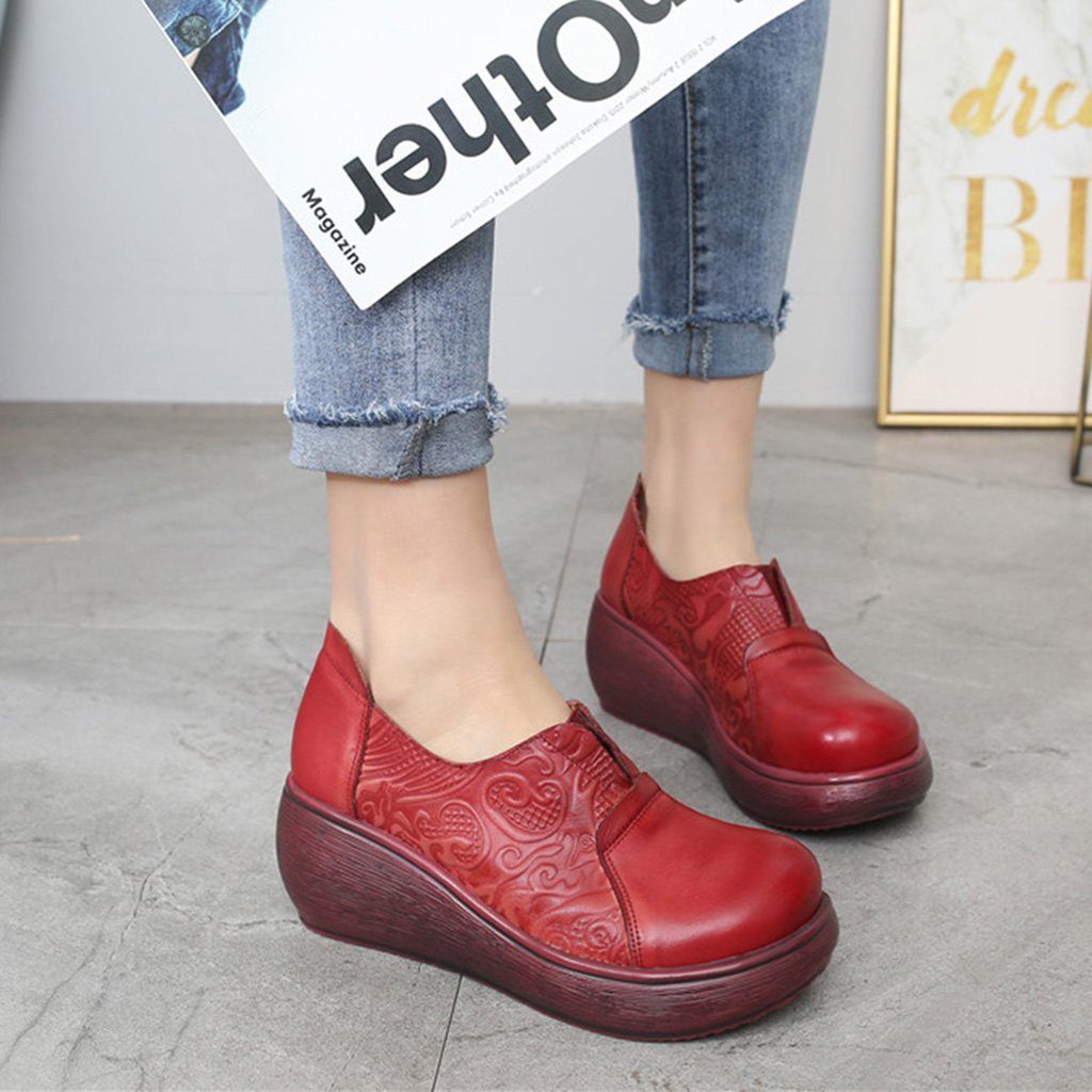 Retro Wedge Heel Printing Women's Shoes 2020 New January 35 Red 