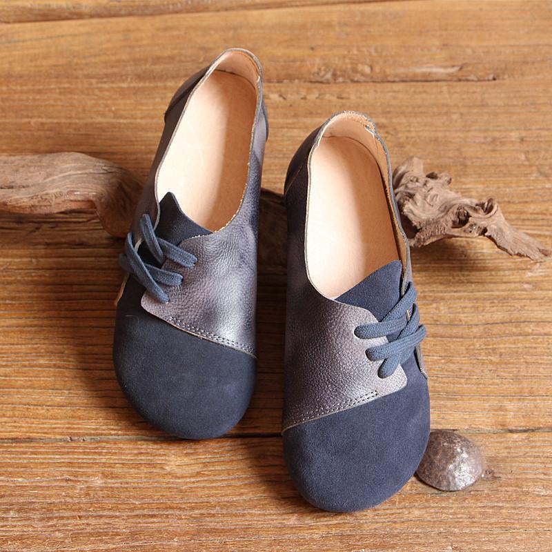 Retro Women's Shoes Leather Spring Casual Shoes 2019 March New 35 Blue 
