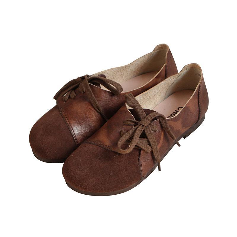 Retro Women's Shoes Leather Spring Casual Shoes 2019 March New 35 Brown 