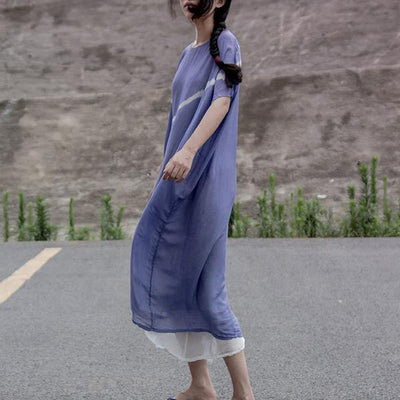 Round Neck Loose Short Sleeve Casual Cotton Dress