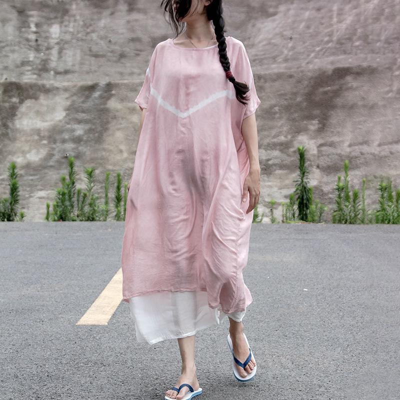 Round Neck Loose Short Sleeve Casual Cotton Dress