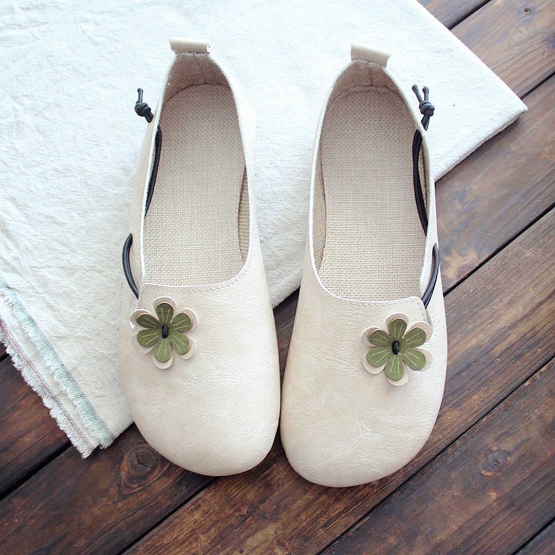 Round Toe Flowers Flats Shoes With Elastic Belts March-2020-New Arrival 35 Beige 