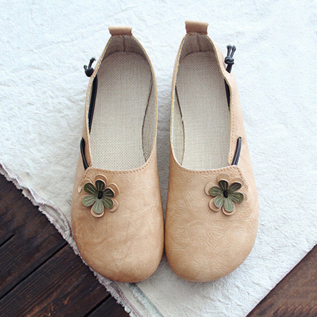 Round Toe Flowers Flats Shoes With Elastic Belts March-2020-New Arrival 35 Camel 