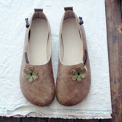 Round Toe Flowers Flats Shoes With Elastic Belts March-2020-New Arrival 35 Khaki 