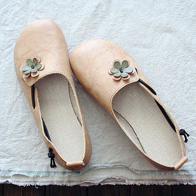 Round Toe Flowers Flats Shoes With Elastic Belts