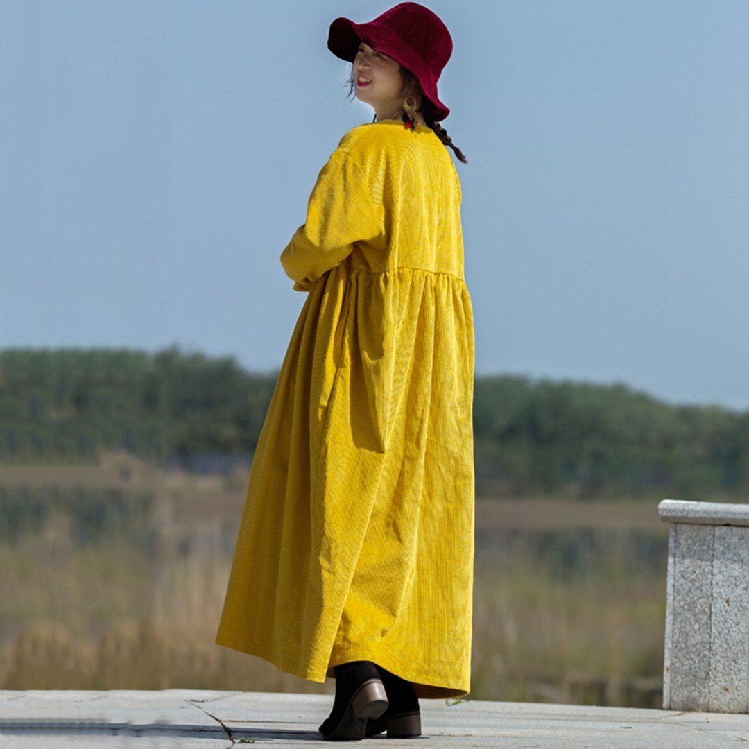Ruffled-Sleeve Solid Oversized Dress - Bright Yellow 2019 New December 