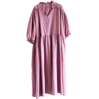 Ruffled V-Neck Cotton Oversized Solid Dress 2019 New December 