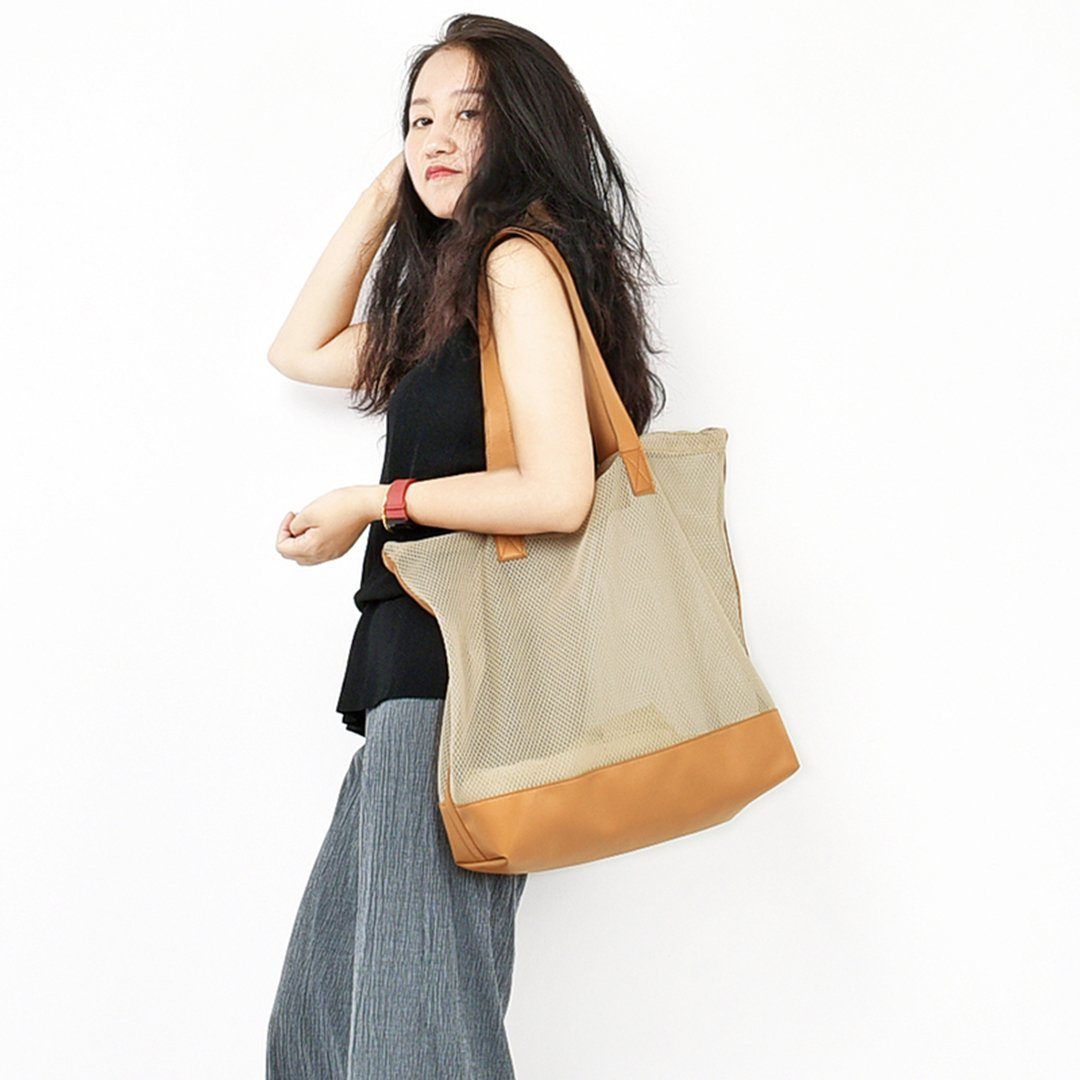 See Through Stitching Casual Shoulder Bag Shopping Bag ACCESSORIES One Size Warm Yellow 