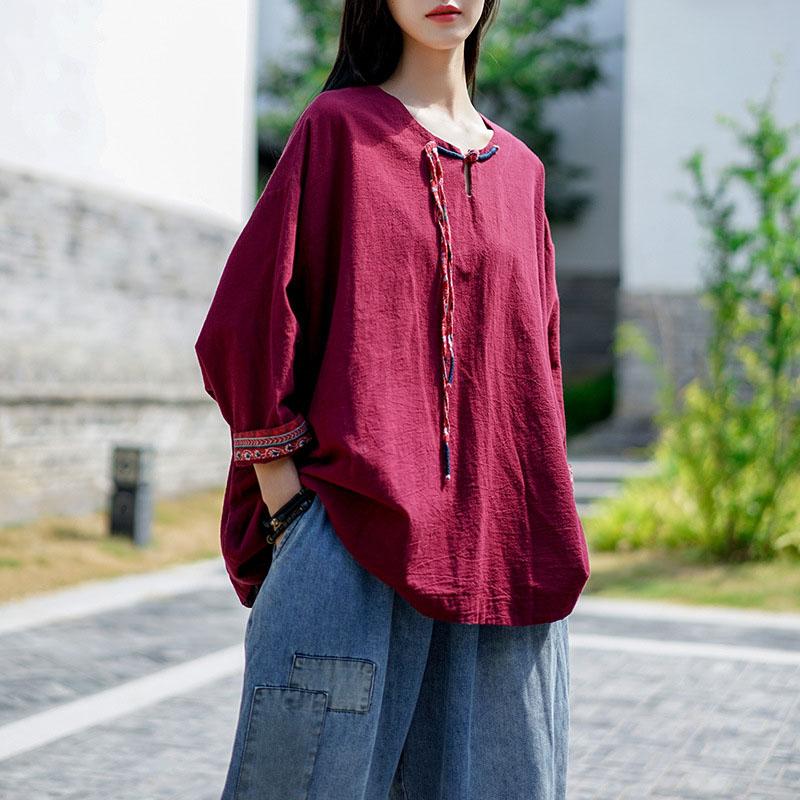 September Ethnic Style Simple Top Shirt September 2020 new arrival red 