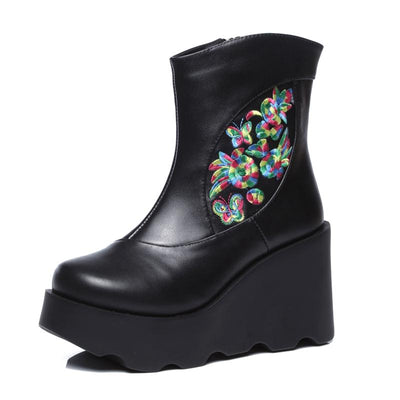 Winter Thick-soled Soft Leather Boots Ethnic Style