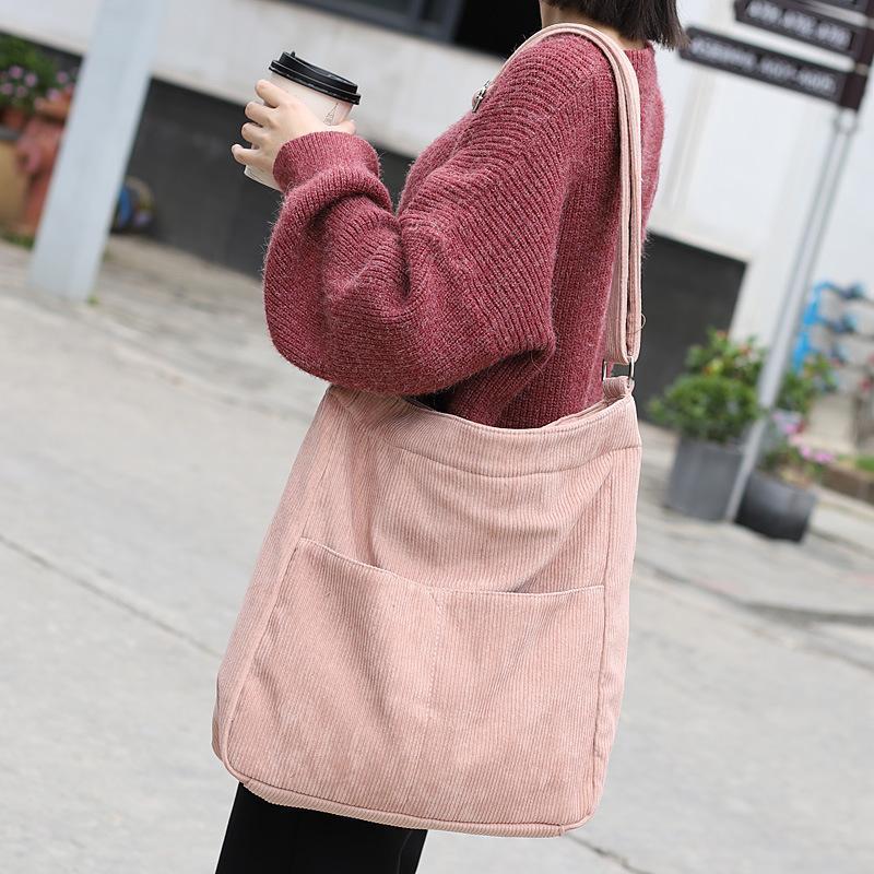 Simple Casual Corduroy Solid Color Crossbody Bag 2019 April New Pink 