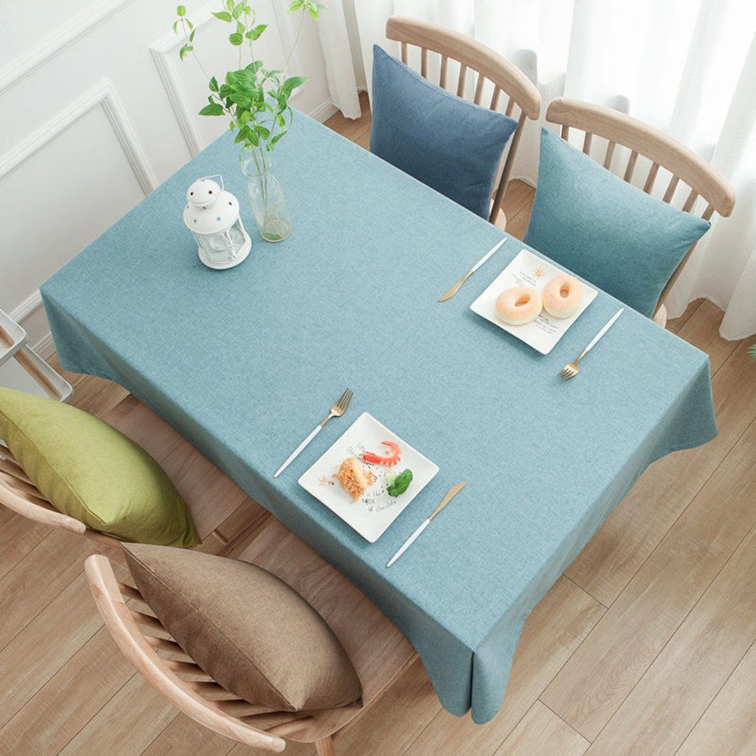 Simple Cotton Linen Dining Solid Tablecloth Rectangular Waterproof Home Linen 90*90cm Blue 