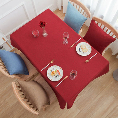 Simple Cotton Linen Dining Solid Tablecloth Rectangular Waterproof Home Linen 90*90cm Date Red 