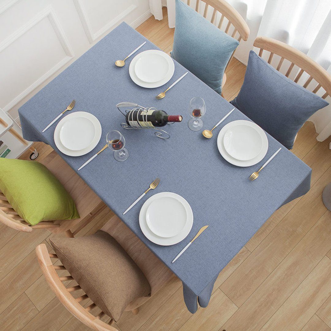 Simple Cotton Linen Dining Solid Tablecloth Rectangular Waterproof Home Linen 90*90cm Gray Blue 