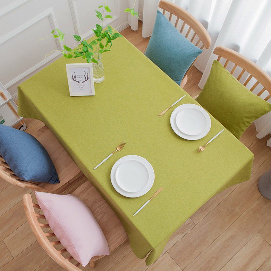 Simple Cotton Linen Dining Solid Tablecloth Rectangular Waterproof Home Linen 90*90cm Green 
